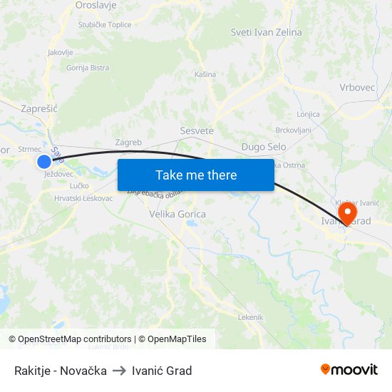 Rakitje - Novačka to Ivanić Grad map