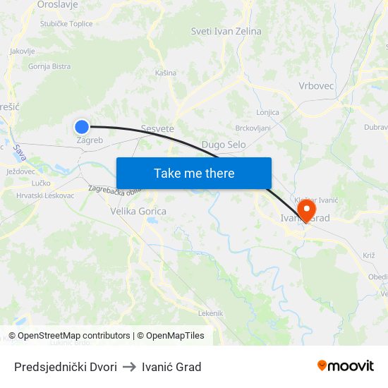 Predsjednički Dvori to Ivanić Grad map