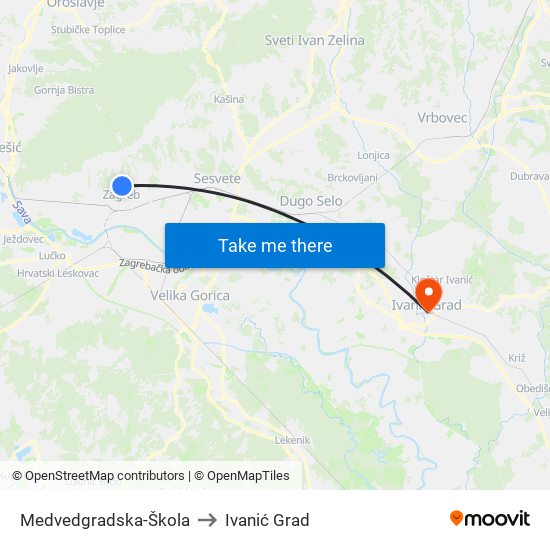 Medvedgradska-Škola to Ivanić Grad map