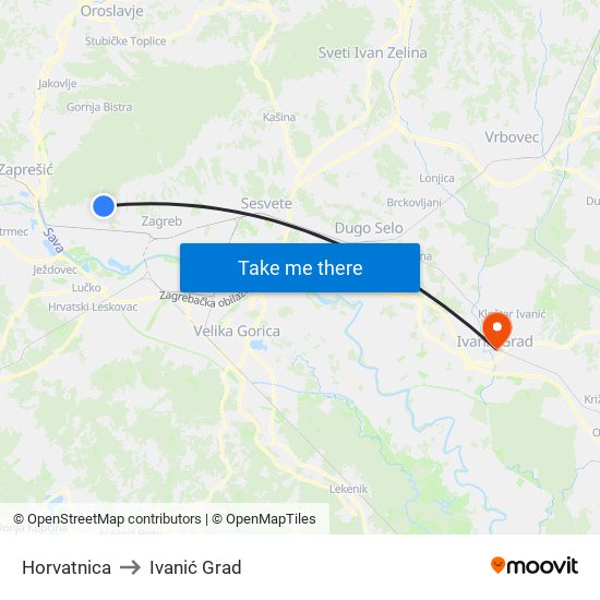 Horvatnica to Ivanić Grad map