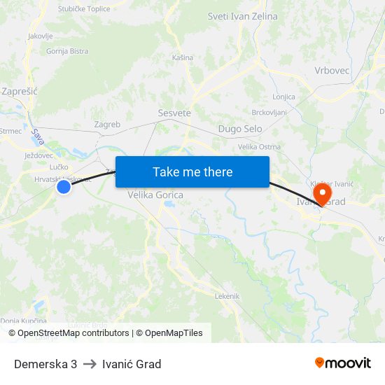 Demerska 3 to Ivanić Grad map