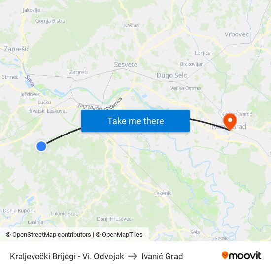 Kraljevečki Brijegi - Vi. Odvojak to Ivanić Grad map