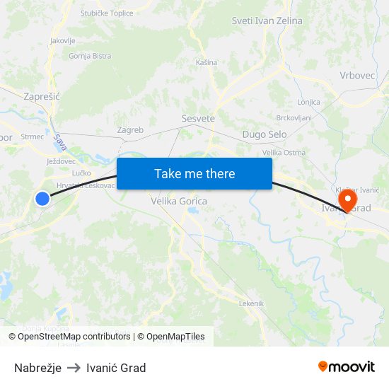 Nabrežje to Ivanić Grad map