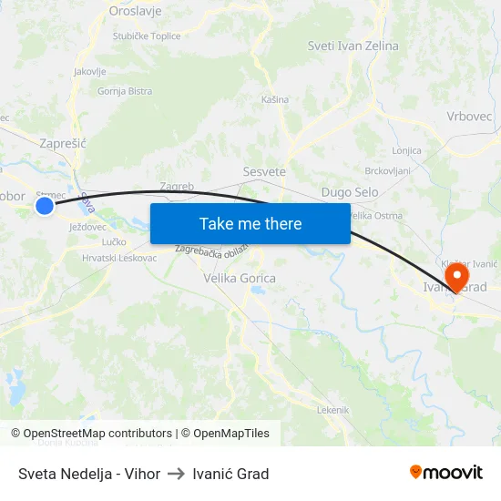 Sveta Nedelja - Vihor to Ivanić Grad map