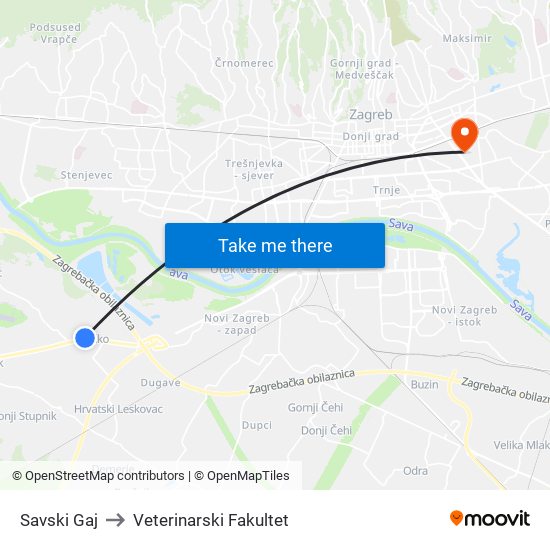 Savski Gaj to Veterinarski Fakultet map