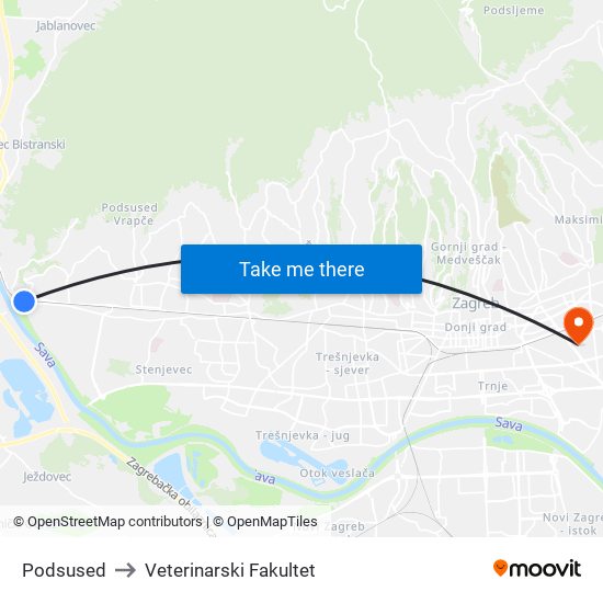 Podsused to Veterinarski Fakultet map