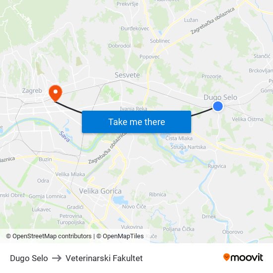 Dugo Selo to Veterinarski Fakultet map