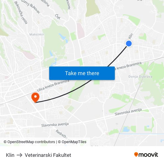 Klin to Veterinarski Fakultet map