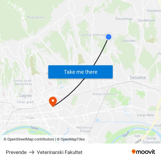 Prevende to Veterinarski Fakultet map