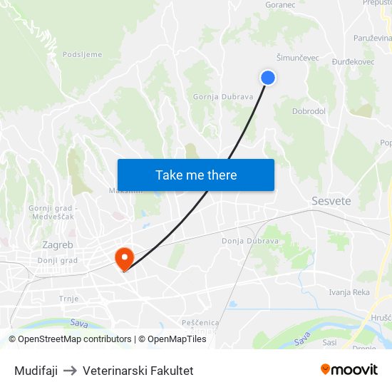 Mudifaji to Veterinarski Fakultet map