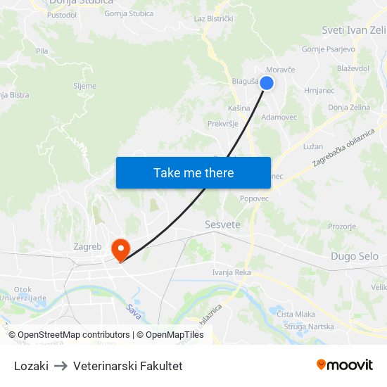 Lozaki to Veterinarski Fakultet map