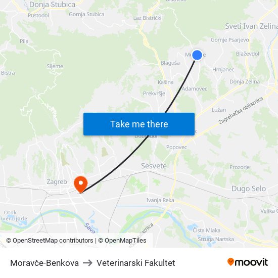 Moravče-Benkova to Veterinarski Fakultet map