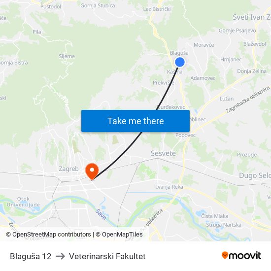 Blaguša 12 to Veterinarski Fakultet map