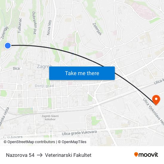 Nazorova 54 to Veterinarski Fakultet map