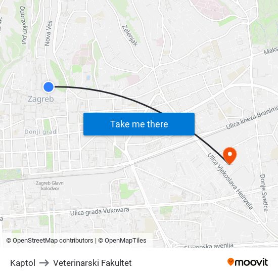 Kaptol to Veterinarski Fakultet map