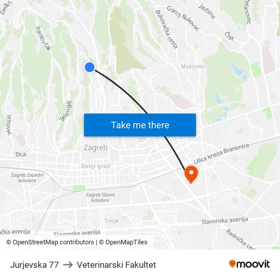 Jurjevska 77 to Veterinarski Fakultet map