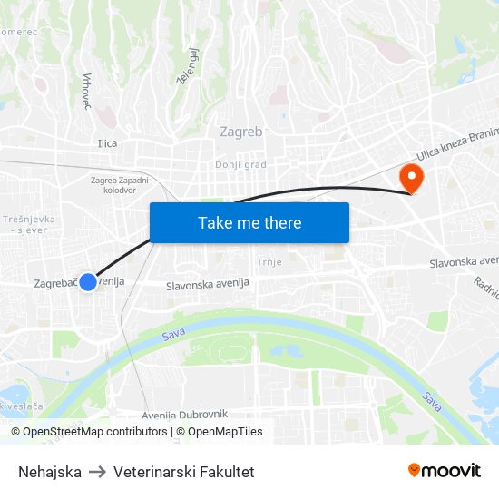 Nehajska to Veterinarski Fakultet map