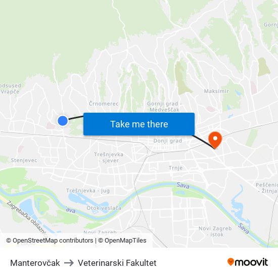 Manterovčak to Veterinarski Fakultet map