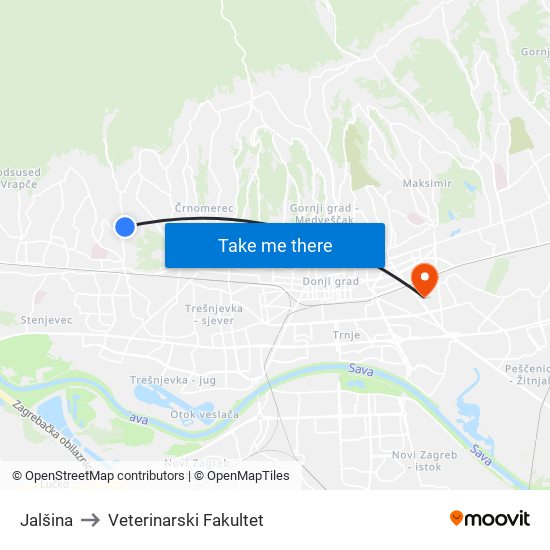 Jalšina to Veterinarski Fakultet map