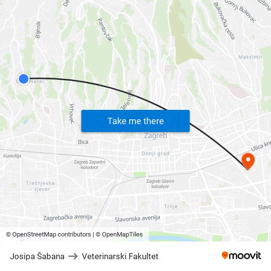 Josipa Šabana to Veterinarski Fakultet map