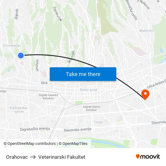 Orahovac to Veterinarski Fakultet map