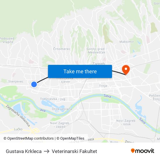 Gustava Krkleca to Veterinarski Fakultet map