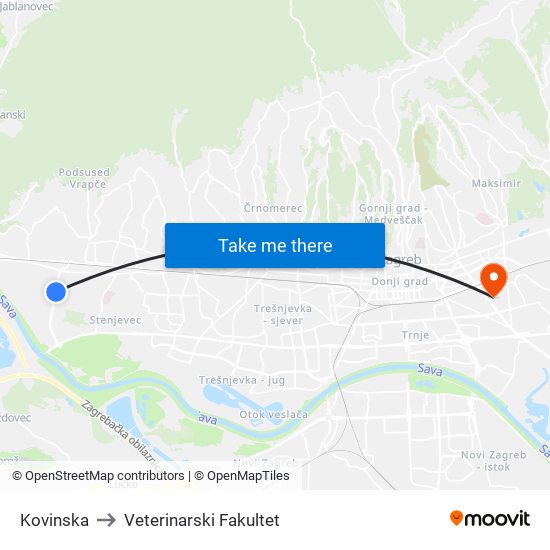Kovinska to Veterinarski Fakultet map
