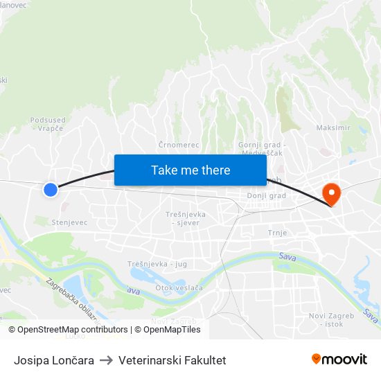 Josipa Lončara to Veterinarski Fakultet map
