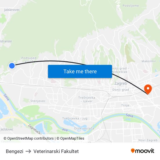 Bengezi to Veterinarski Fakultet map