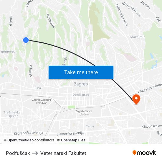 Podfuščak to Veterinarski Fakultet map