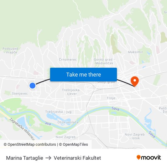 Marina Tartaglie to Veterinarski Fakultet map