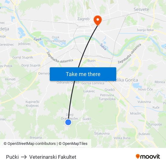 Pučki to Veterinarski Fakultet map