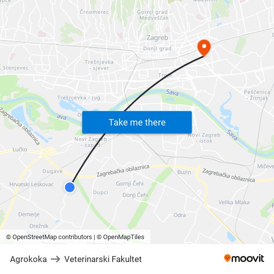 Agrokoka to Veterinarski Fakultet map