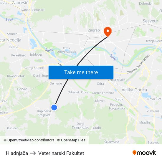 Hladnjača to Veterinarski Fakultet map