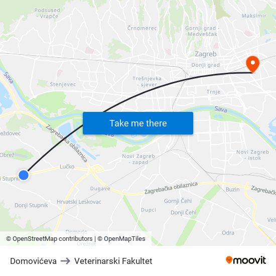 Domovićeva to Veterinarski Fakultet map