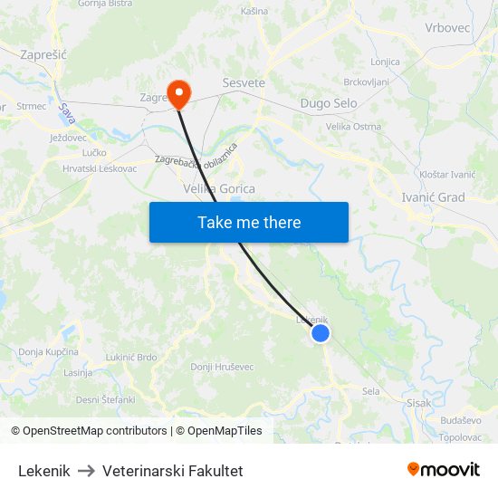 Lekenik to Veterinarski Fakultet map