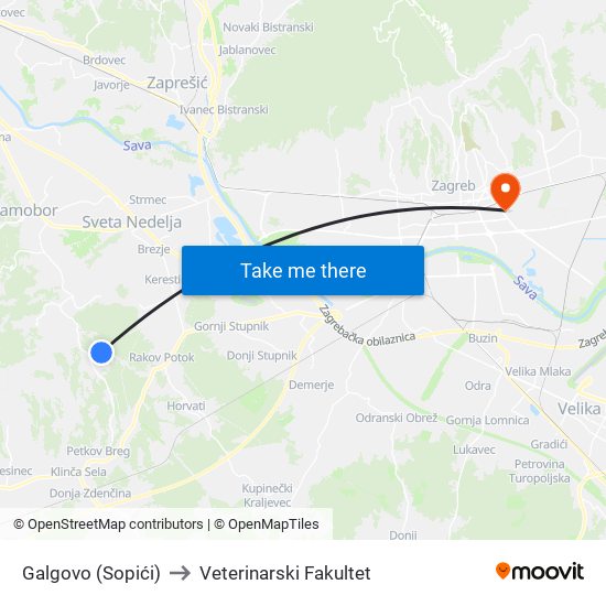 Galgovo (Sopići) to Veterinarski Fakultet map