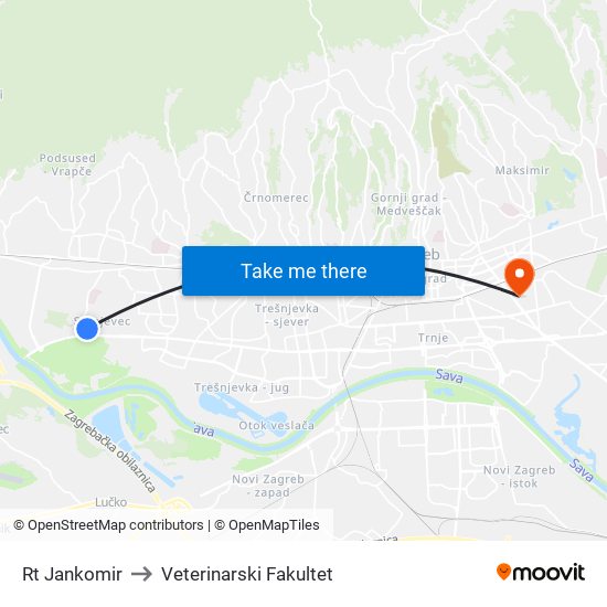 Rt Jankomir to Veterinarski Fakultet map