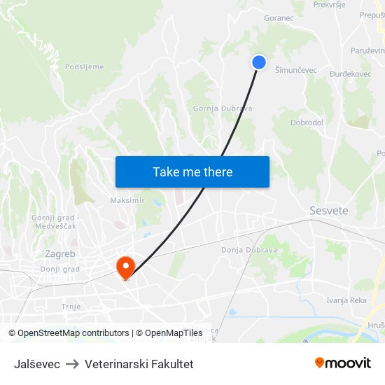 Jalševec to Veterinarski Fakultet map