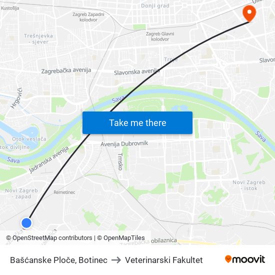 Bašćanske Ploče, Botinec to Veterinarski Fakultet map