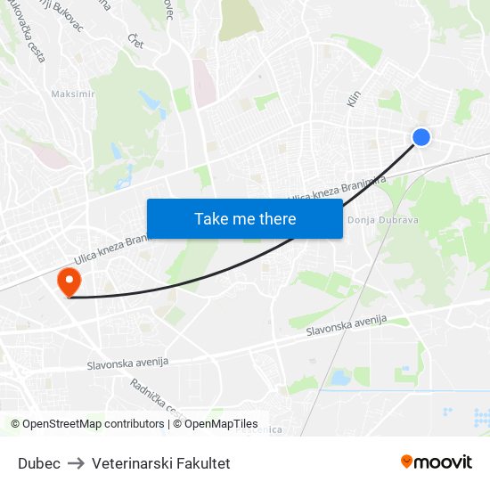 Dubec to Veterinarski Fakultet map