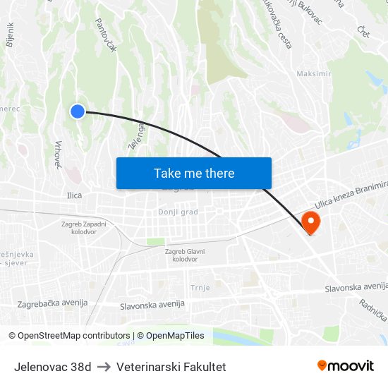 Jelenovac 38d to Veterinarski Fakultet map