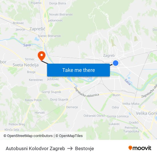 Autobusni Kolodvor Zagreb to Bestovje map