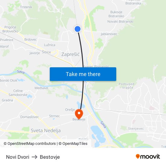 Novi Dvori to Bestovje map