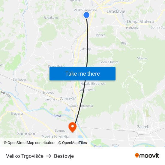 Veliko Trgovišće to Bestovje map