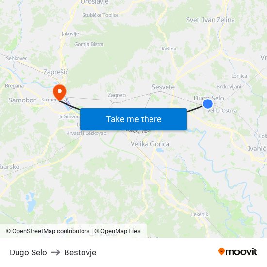 Dugo Selo to Bestovje map