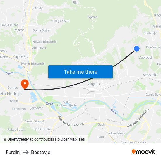 Furdini to Bestovje map