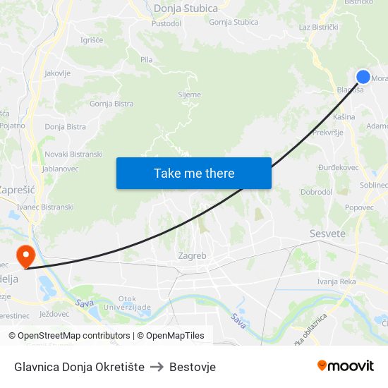 Glavnica Donja Okretište to Bestovje map