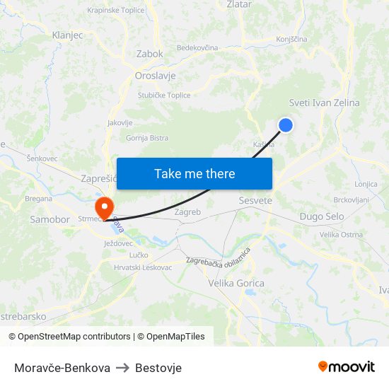 Moravče-Benkova to Bestovje map