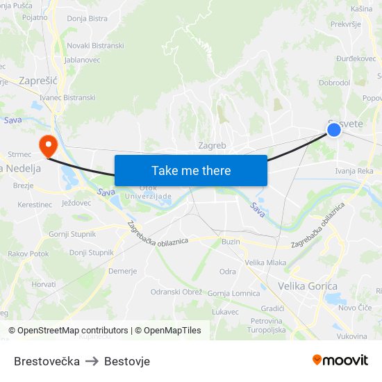 Brestovečka to Bestovje map